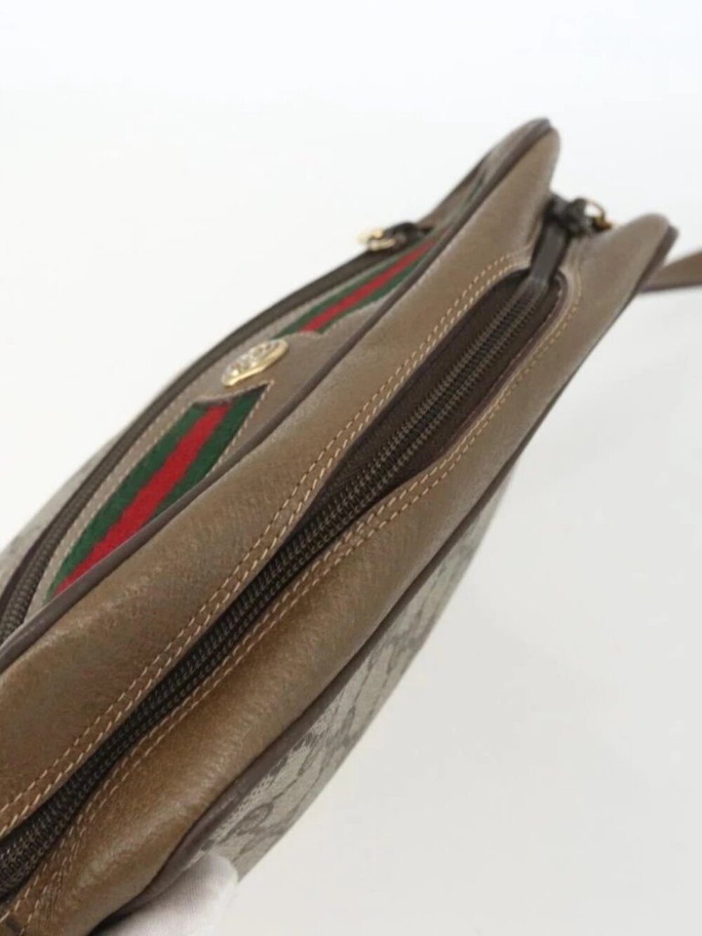 GUCCI GG Supreme Web Sherry Line Bag PVC Beige Gold - Picture 8 of 16